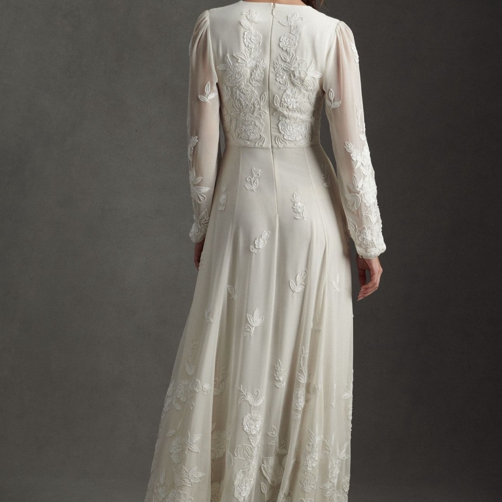 BHLDN Anthropologie Nassau DeepV Embroidered Side Slit Wedding Gown Ivory Size18 - Picture 7 of 11
